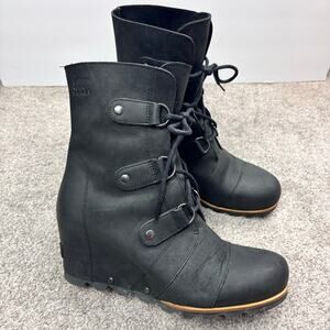 Sorel Joan of Arctic Mid Ankle Wedge Boots Black size 10.5